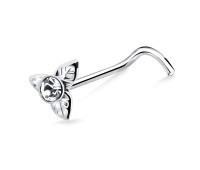 Leafy Stone Shaped Silver Curved Nose Stud NSKB-73